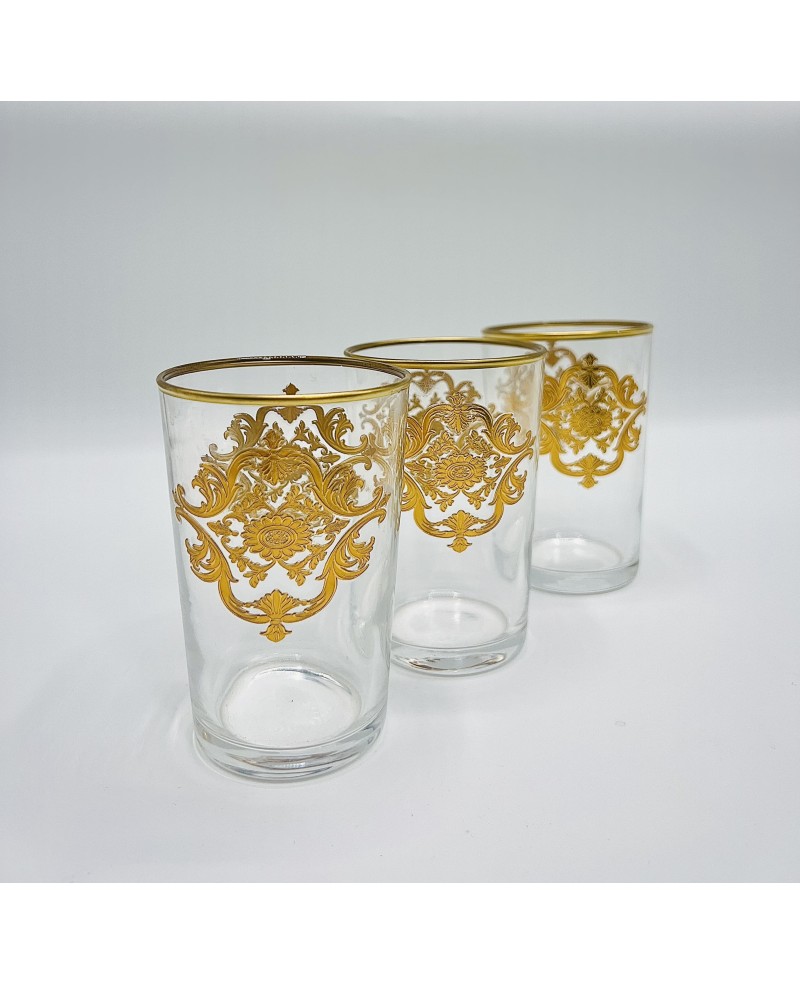6 Verres à Thé Marocains en Verre Avec Motif Doré