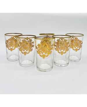 6 Verres à Thé Marocains en Verre Avec Motif Doré