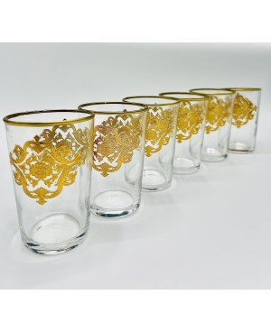6 Verres à Thé Marocains en Verre Avec Motif Doré