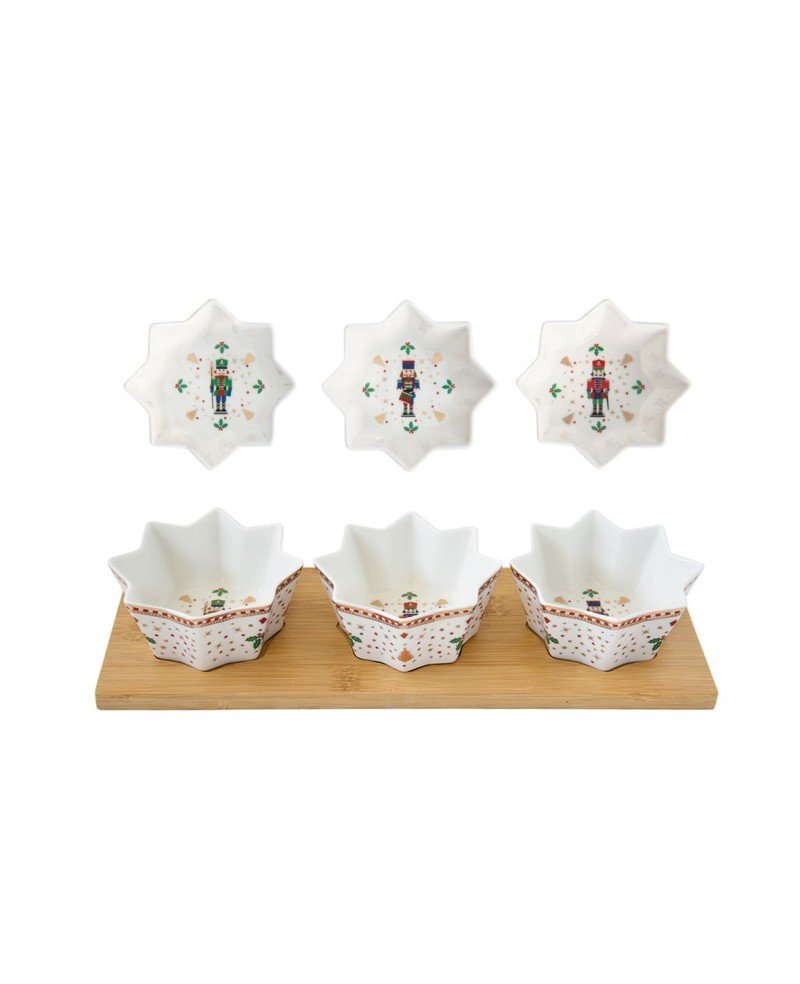 COFFRET APPERITIF 3 COUPELLES PLAT BAMBOU NUTCRACKER