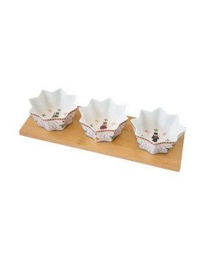 COFFRET APPERITIF 3 COUPELLES PLAT BAMBOU NUTCRACKER