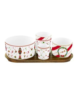  Set de 4 Bols en Porcelaine sur Plateau Acacia - Prix