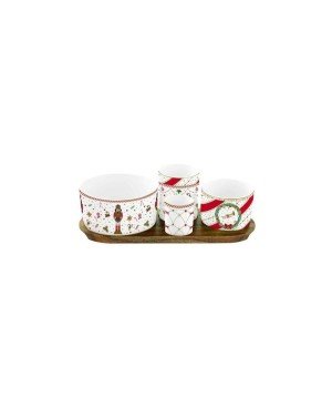Set de 4 Bols en Porcelaine sur Plateau Acacia - Prix