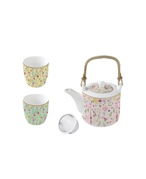  COFFRET THEIERE AVEC 2 TASSES MEADOW FLOWERS