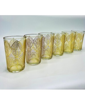 Set de 6 Verres à Thé Motif Feuille Dorée