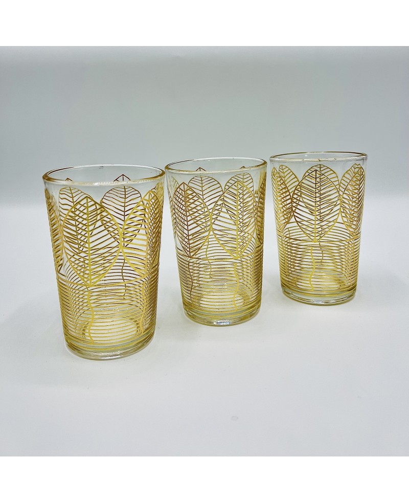 Set de 6 Verres à Thé Motif Feuille Dorée