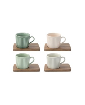  Coffret de 4 tasses à café sur sous tasses acacia