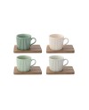 Coffret de 4 tasses à café sur sous tasses acacia