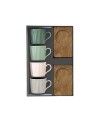 Coffret de 4 tasses à café sur sous tasses acacia