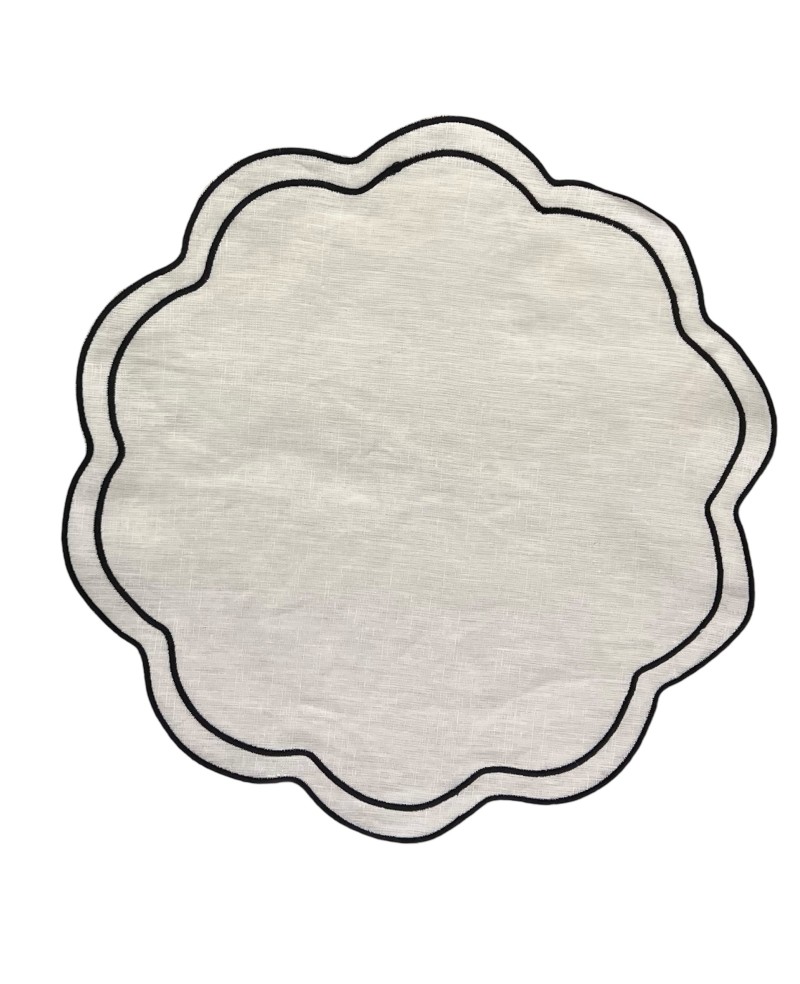 Sets de Table en Lin Blanc Double Contour Noir - Prix