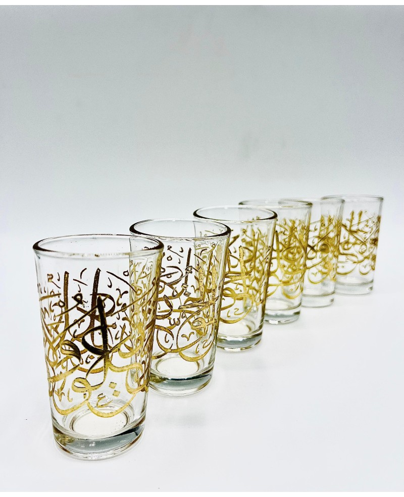 Set de 6 Verres de Thé Calligraphie Doré Set de 6 Verres de Thé Calligraphie Doré