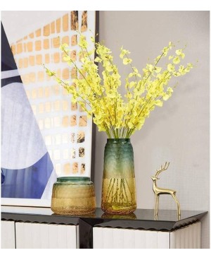 Vase en Verre Vert-Orange 12x12.5x31cm GM - Prix Objets Déco Maison