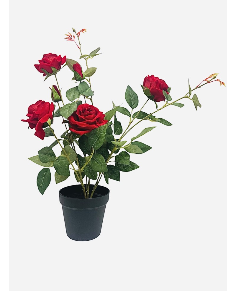 Rose Rouge Artificielle 50cm en Pot - Décoration Maison Prix