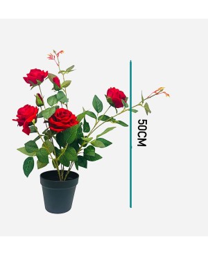 Rose Rouge Artificielle 50cm en Pot - Décoration Maison Prix
