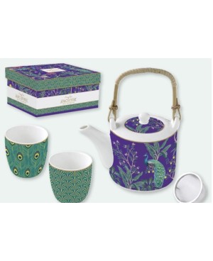  Coffret Théière avec 2 Gobelets PEACOCK