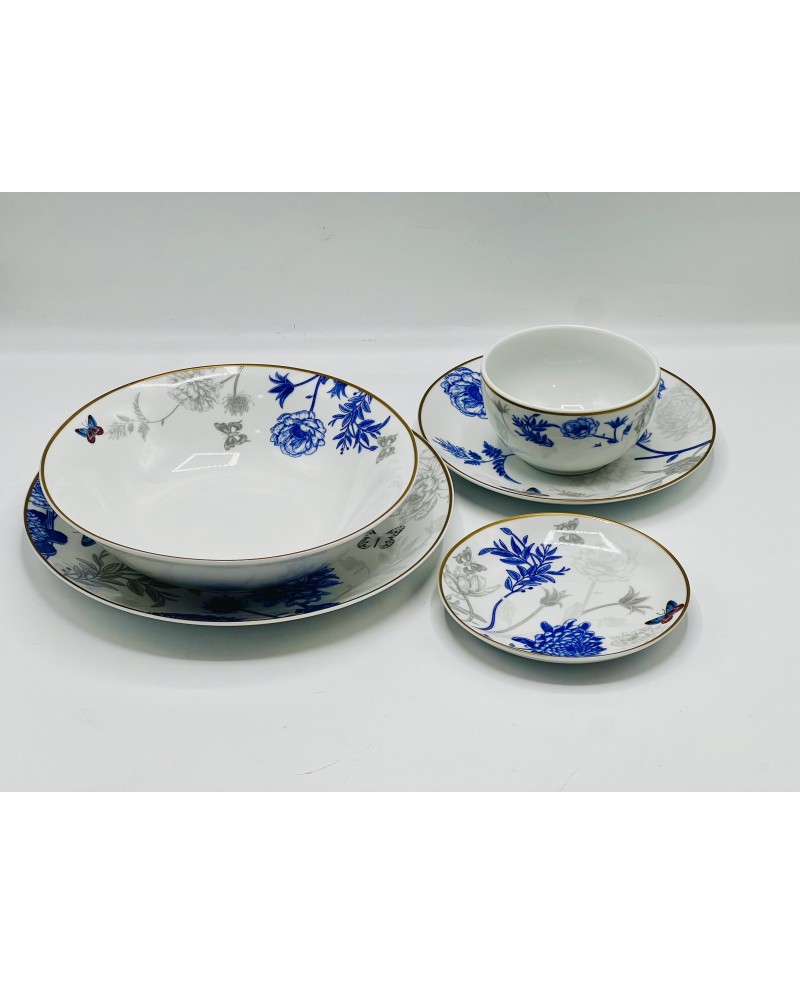 Service de Table Garden Bleu 25pcs - Prix et Art marocain
