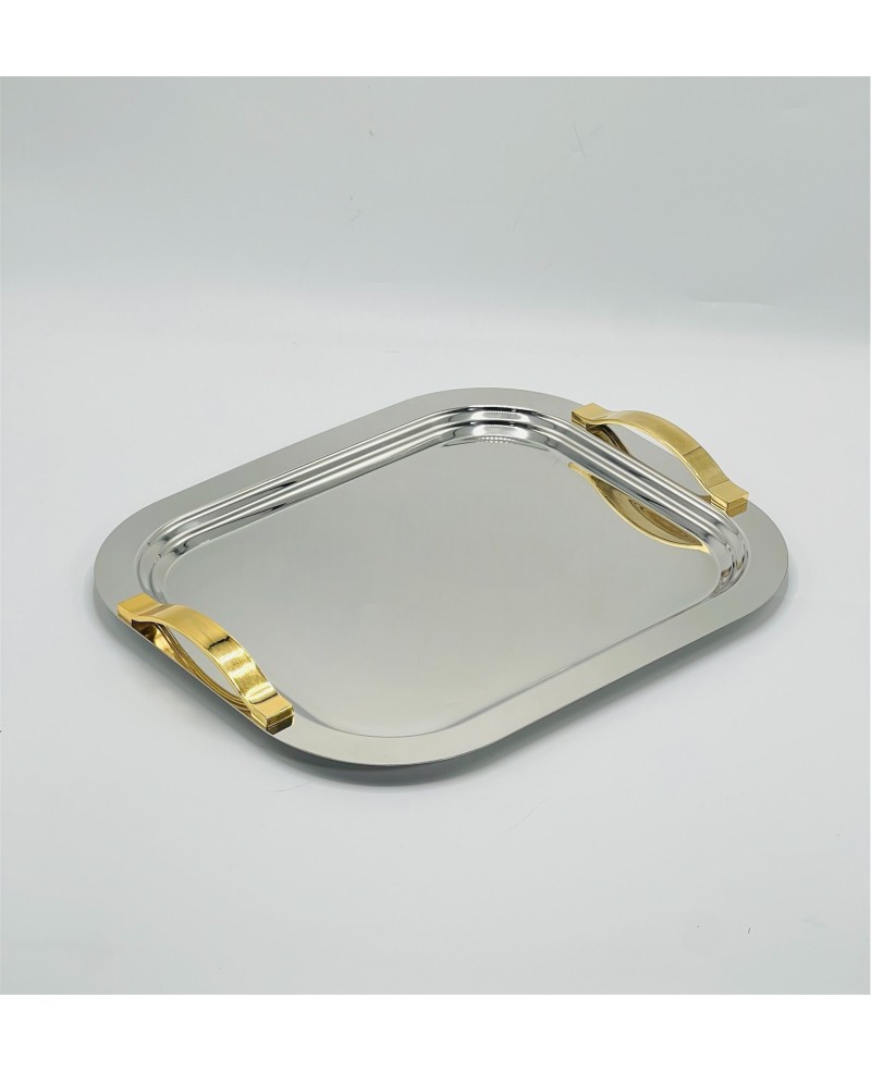 Plateau Rectangulaire en Inox MM - Manche Dorée