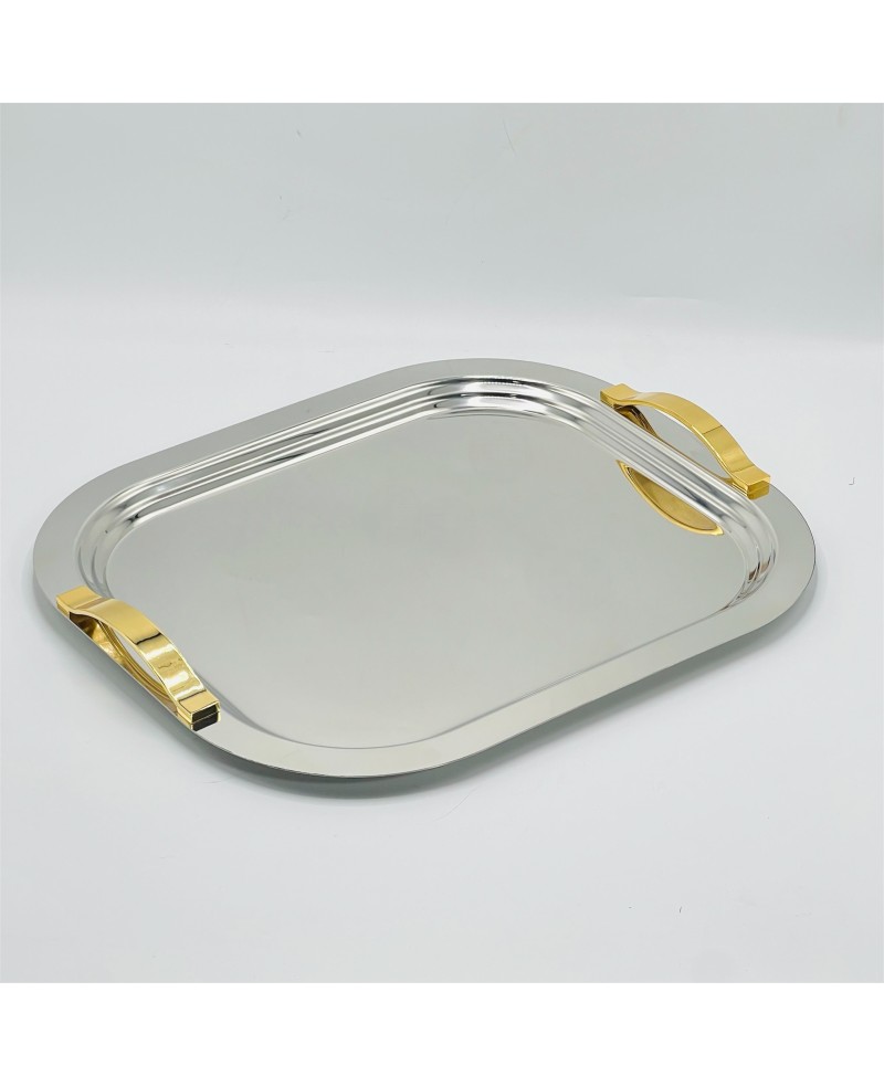 Plateau Rectangulaire en Inox GM - Manche Dorée