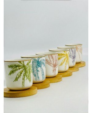 set de 6 tasses et sous tasses bambou - palm
