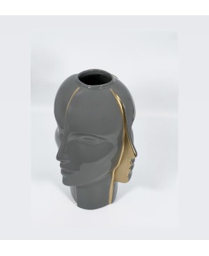  Vase en Céramique Visage Gris et Doré