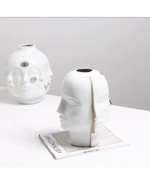  Vase Décoratif en Céramique Blanc et Doré