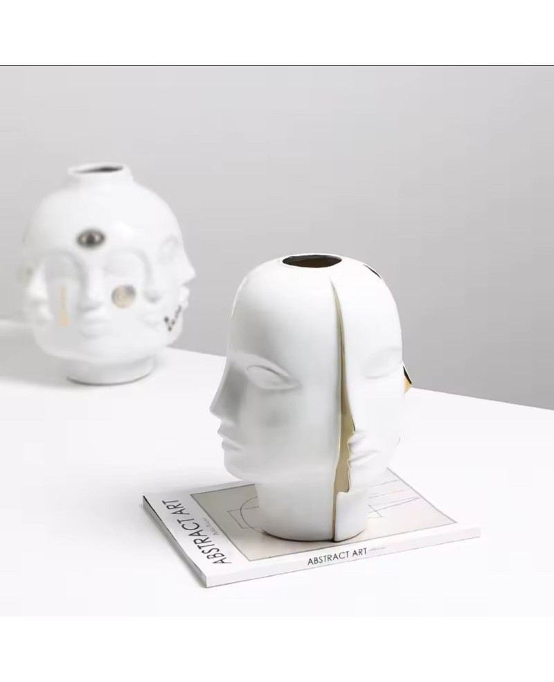 Vase Décoratif en Céramique Blanc et Doré