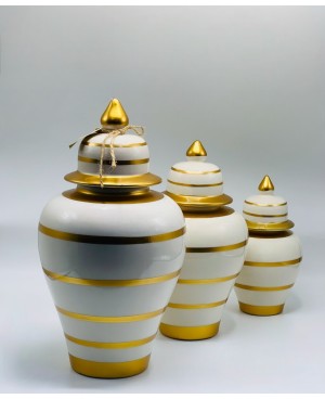  Vases 3 pièces Blanc et Doré