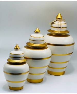 Vases 3 pièces Blanc et Doré
