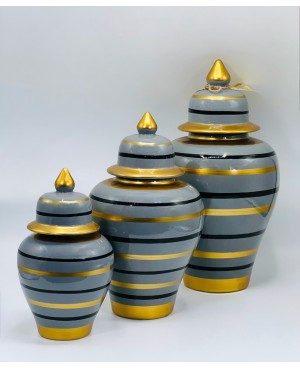  Vase 3 pièces Gris et doré