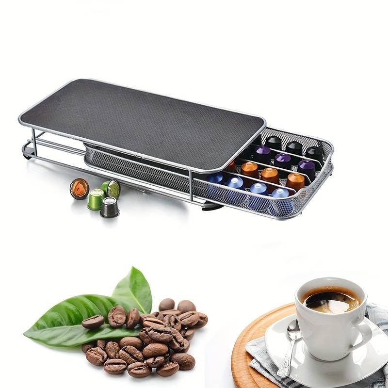 Porte capsule du café noir en acier inox 37.5x17.5x5.5cm