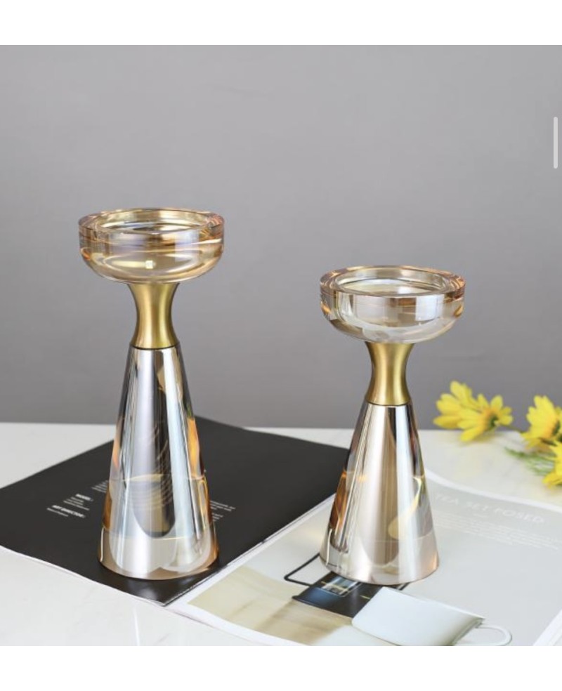2 Bougeoirs en Cristal Doré