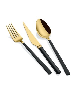  Set de 30pcs Couverts de Table Noir et Doré