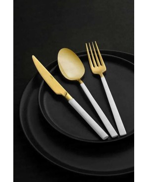  Set de 30pcs Couverts de Table Blanc et Doré