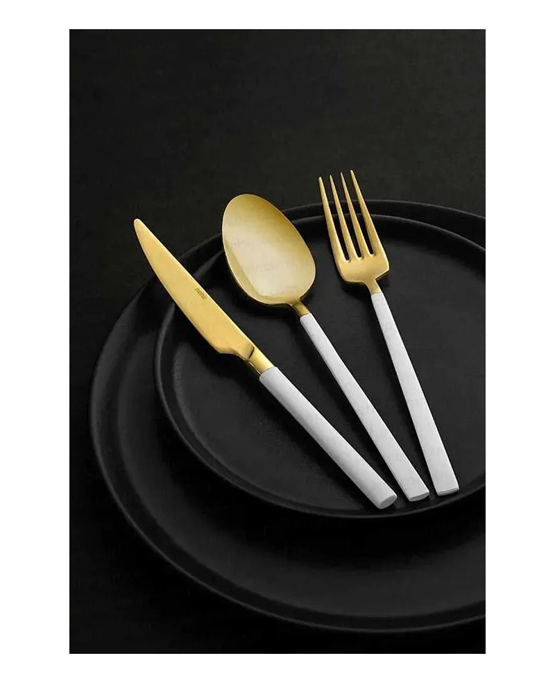 Set de 30pcs Couverts de Table Blanc et Doré
