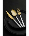 Set de 30pcs Couverts de Table Blanc et Doré
