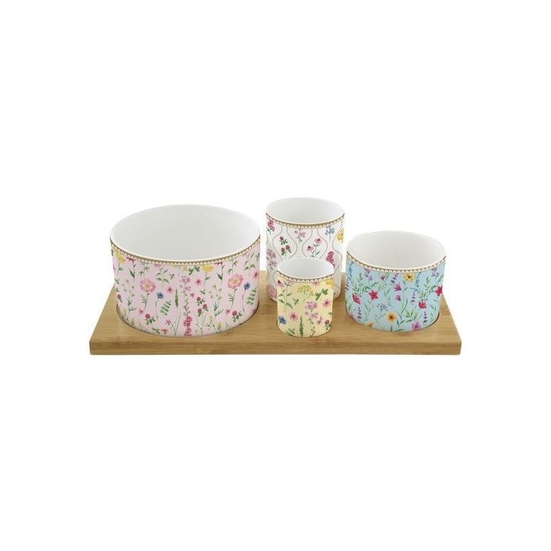 Coffret de 4 Bols MEADOW FLOWERS sur Plateau Bambou - Prix