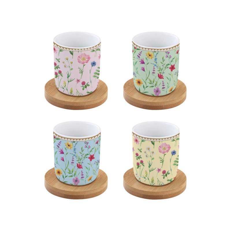 Coffret de 4 Tasses sur Bambou MEADOW FLOWER
