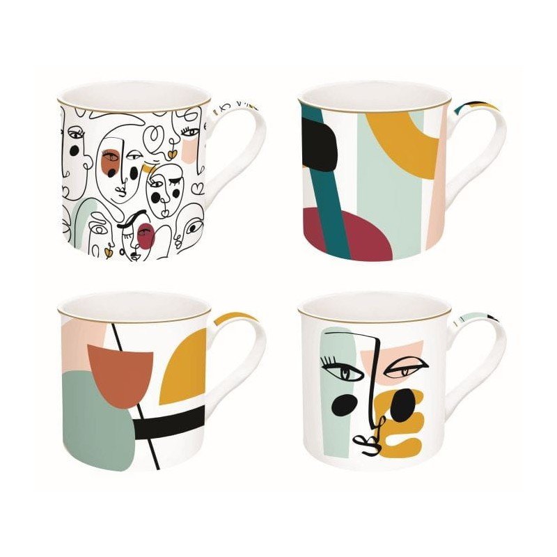 Coffret de 4 Mugs Moderne VISAGE - EASY LIFE