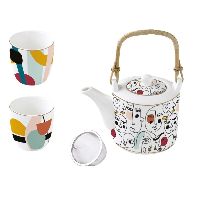 Coffret Theiere 60CL avec Filtre en Inox et 2 tasses PICASSO