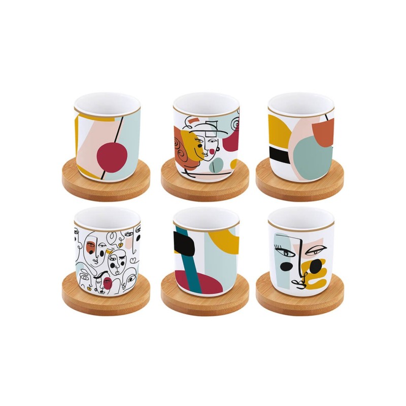 Coffret de 6 tasses à Café avec sous Tasses Bambou PICASSO