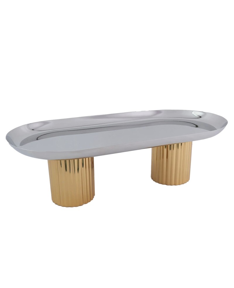 Plat de Présentation en Inox avec Pieds Dorés