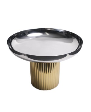 Plat de Présentation Rond en inox avec Pied Doré
