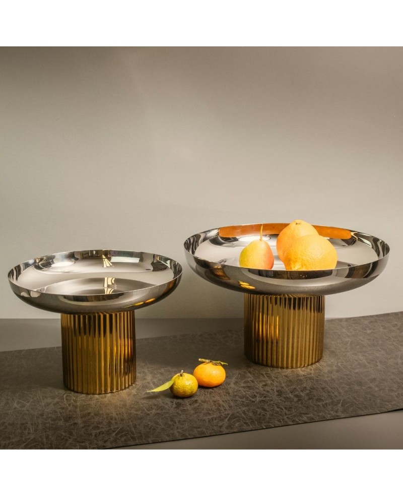 Plat de Présentation Rond en inox avec Pied Doré