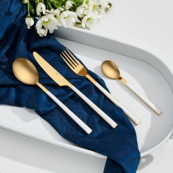 Ensemble de Couverts 24PCS Blanc et Gold - NEVA