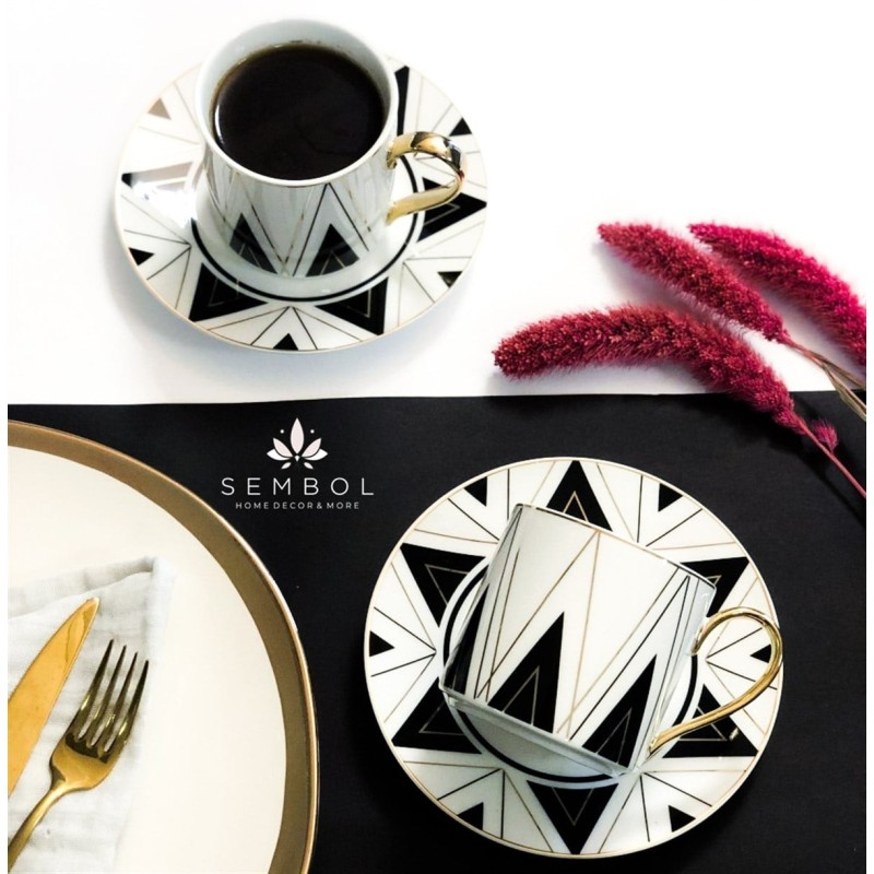 Coffret de 6 Tasses à Café Blanc et Noir - HARLEM