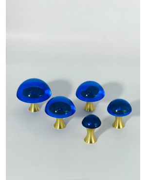 5 champignons en Cristal Bleu et Laiton