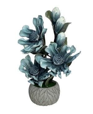  Fleur Artificielle avec Pot en Céramique - Bleu