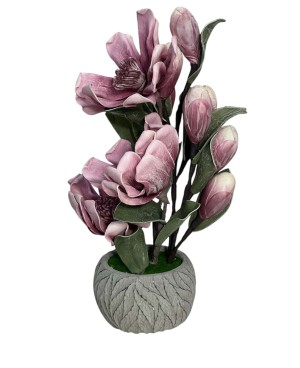  Fleur Artificielle avec Pot en Ceramique - Rose