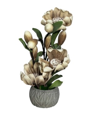  Fleur Artificielle avec Pot en Céramique - Beige