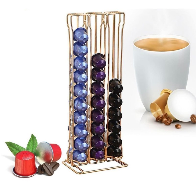 Porte capsule de café dorée en acier inox 13.5x10.5x37cm